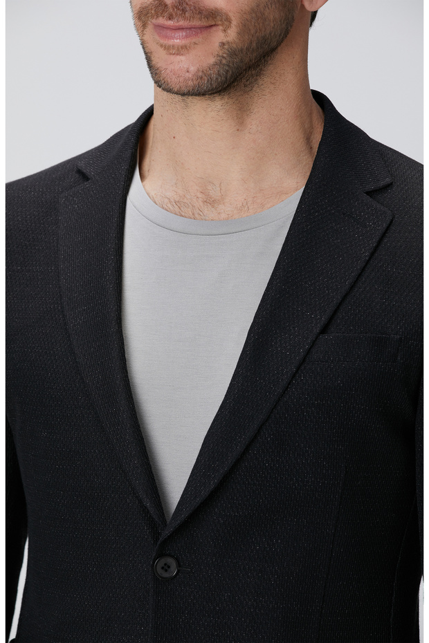 Siyah Keten Karışımlı Ceket - 6