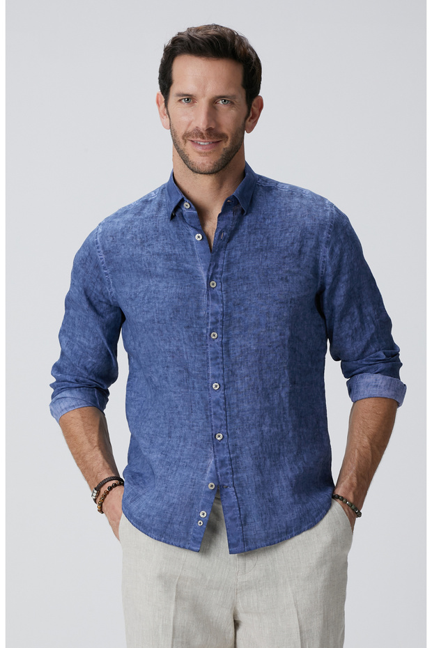 Lacivert Keten Gömlek - 2