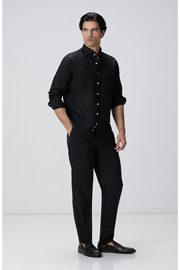 Siyah Keten Gömlek - 3