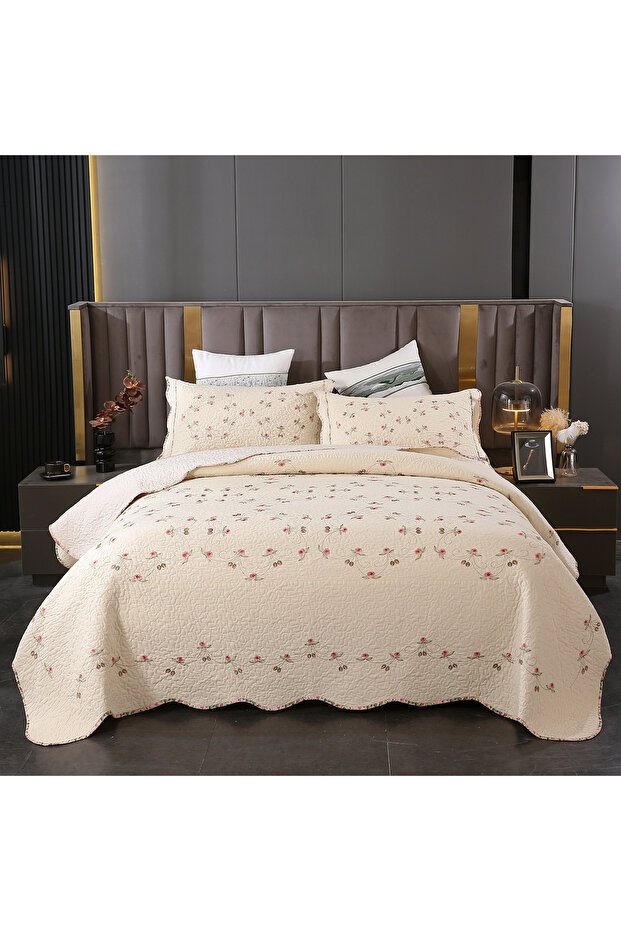 Felissa Multi | 100% Cotton Double Bed Sheet with Embroidered flowers 3 Pieces