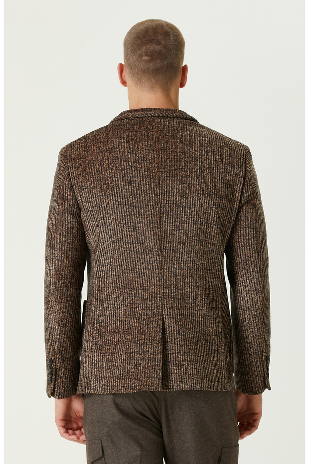 Camel Fitilli Kadife Örme Ceket - 4