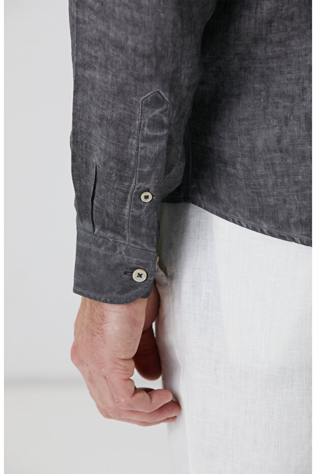 Antrasit Keten Gömlek - 7