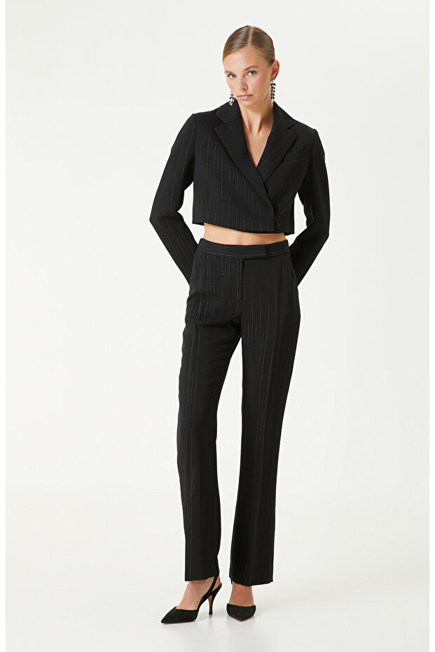 Siyah Lurex Çizgili Ceket - 4