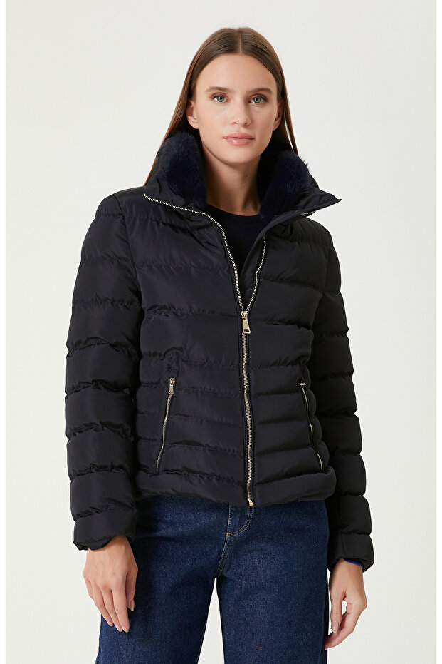 Lacivert Kapitone Mont - 1