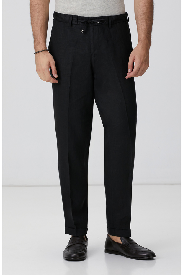 Siyah Keten Jogger Pantolon - 2