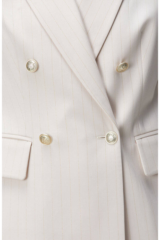 Bej Çizgili Blazer Ceket - 6