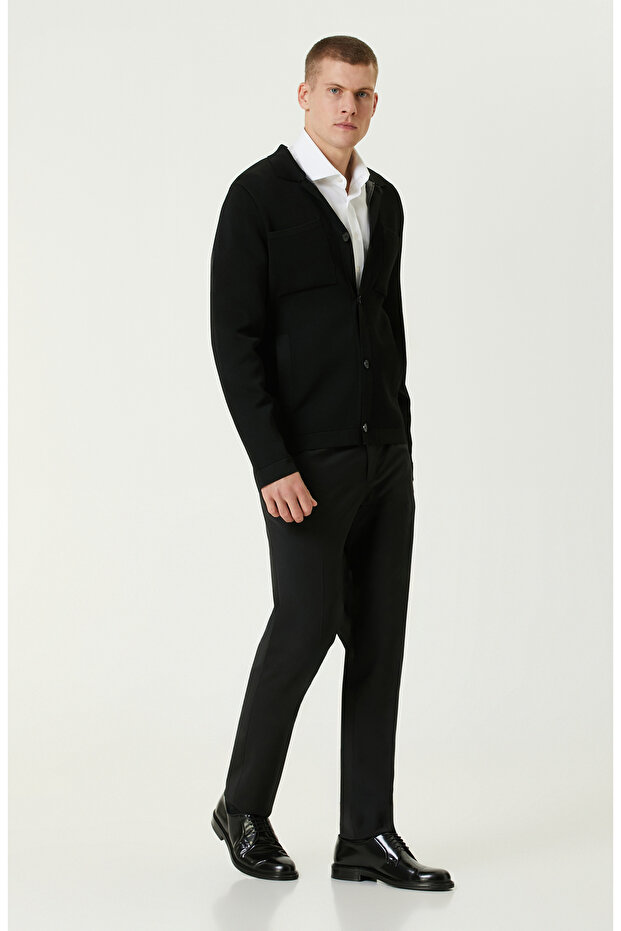 Siyah Double Face Yün Karışımlı Triko Ceket - 3