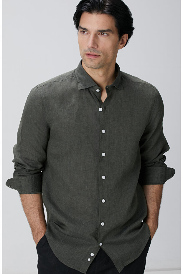 Haki Keten Gömlek - 2