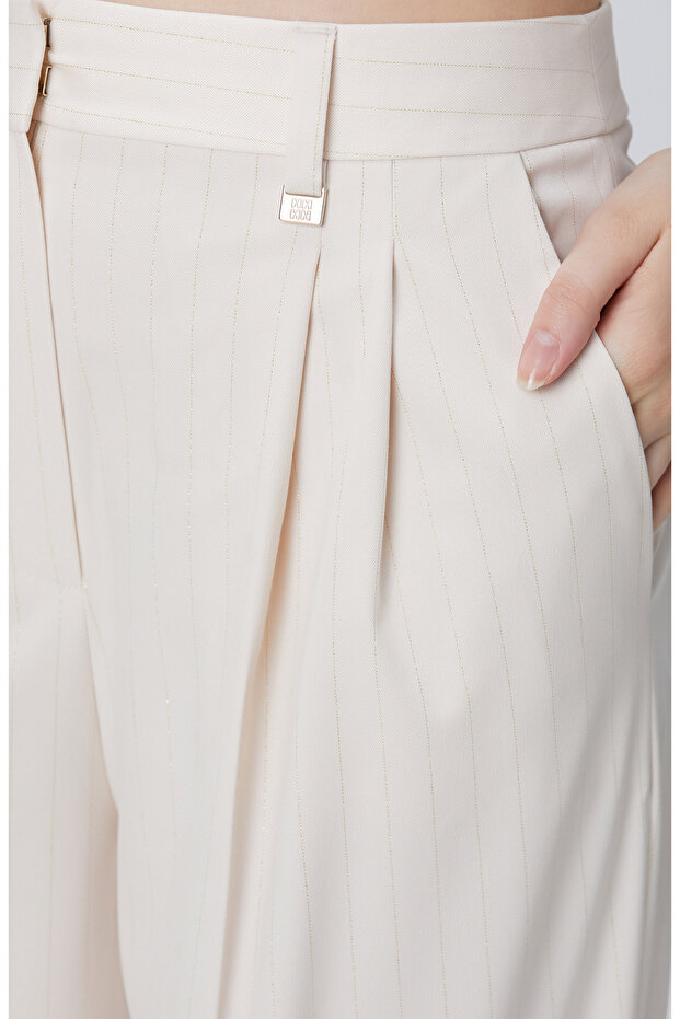 Bej Çizgili Pantolon - 5