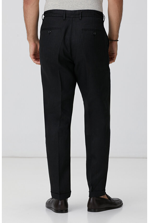 Siyah Keten Jogger Pantolon - 3