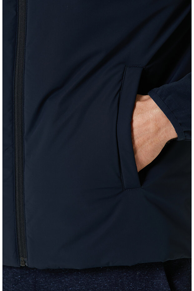 Lacivert Triko Kollu Mont - 8