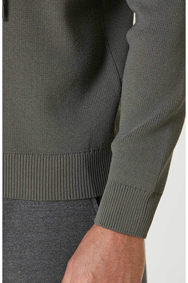 Haki Kapüşonlu Triko Kazak - 7