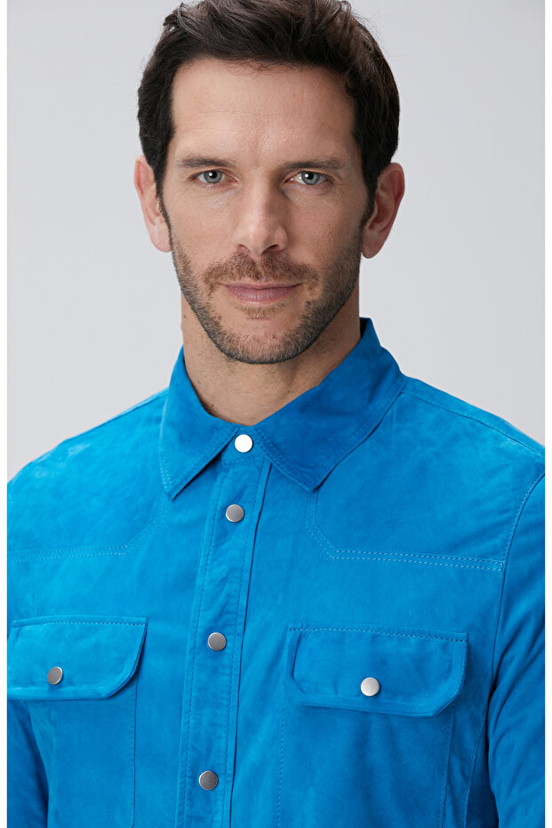 Parlement Mavi Süet Mont - 6