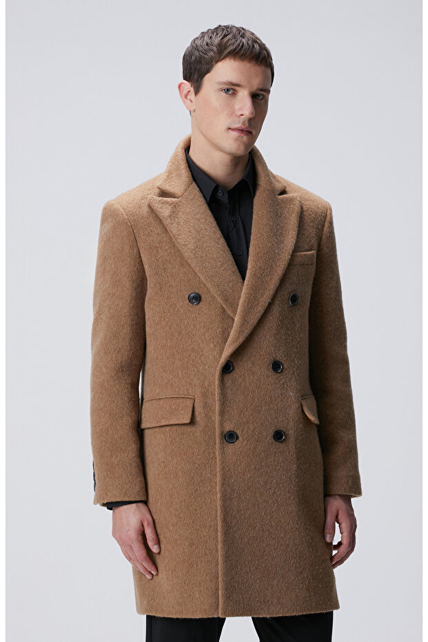 Camel Yün Karışımlı Palto - 4