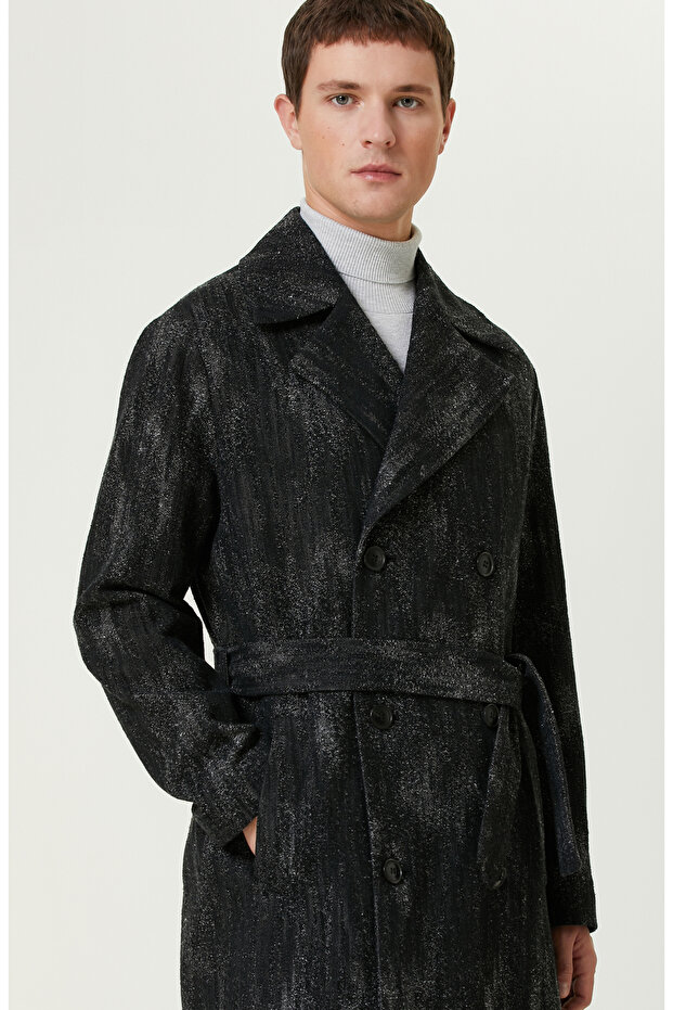 Siyah Yün Karışımlı Palto - 2