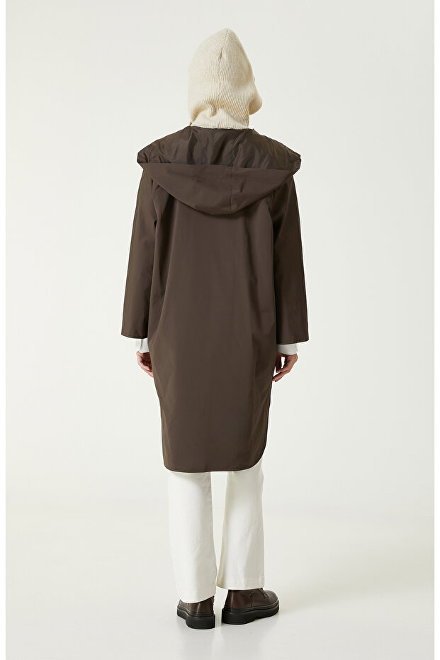 Koyu Gri Kapüşonlu Pardösü - 6