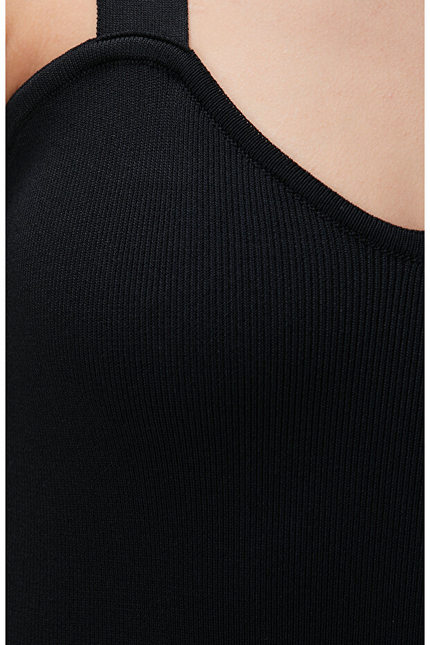 Siyah Midi Triko Elbise - 7