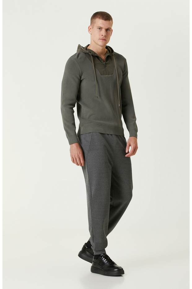 Haki Kapüşonlu Triko Kazak - 3