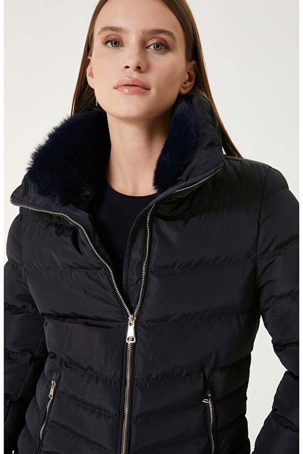 Lacivert Kapitone Mont - 2