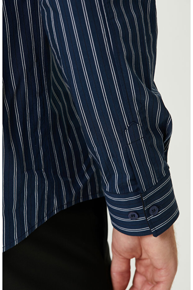İndigo Çizgili Gömlek - 7