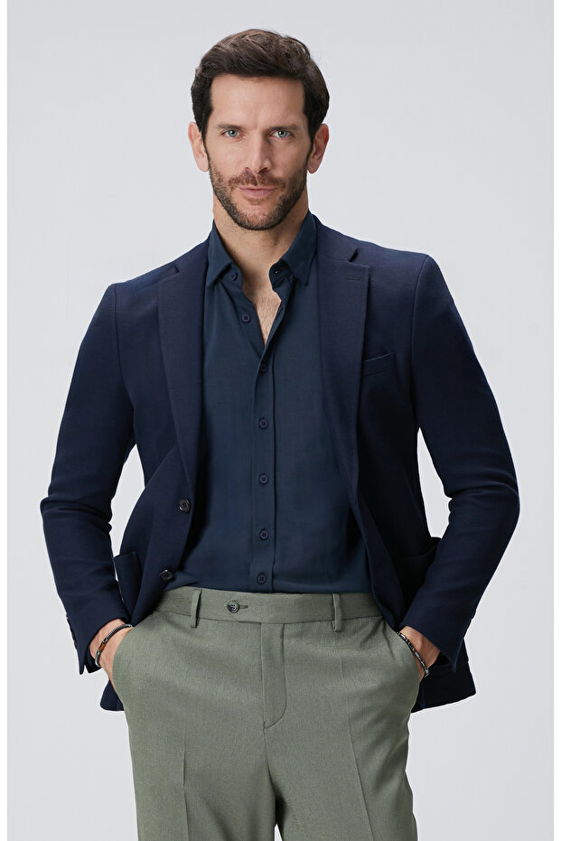 Lacivert Armürlü Ceket - 2