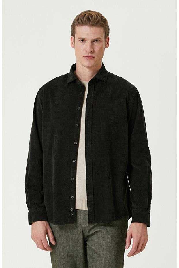 Haki Fitilli Kadife Gömlek - 1