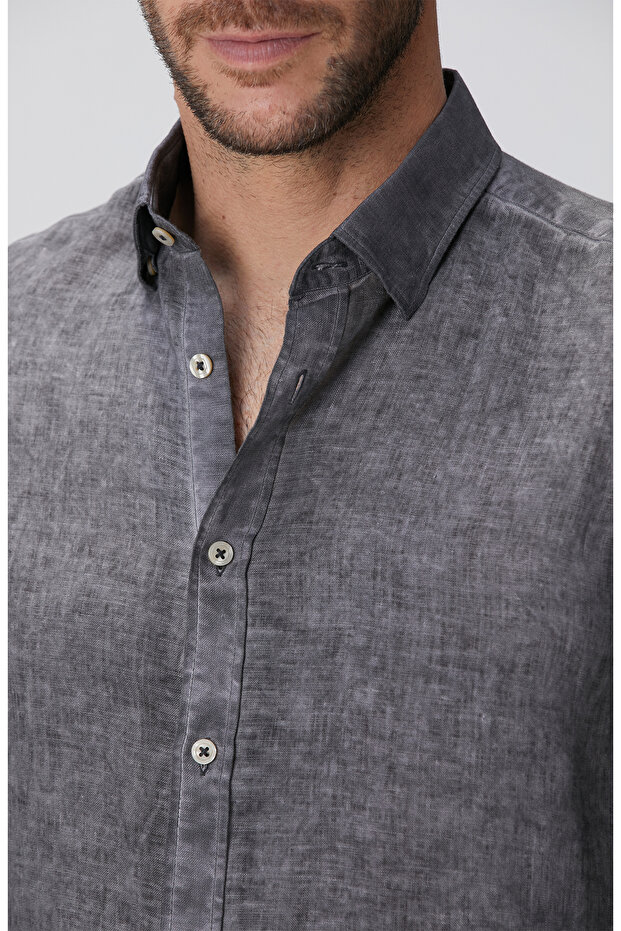 Antrasit Keten Gömlek - 6