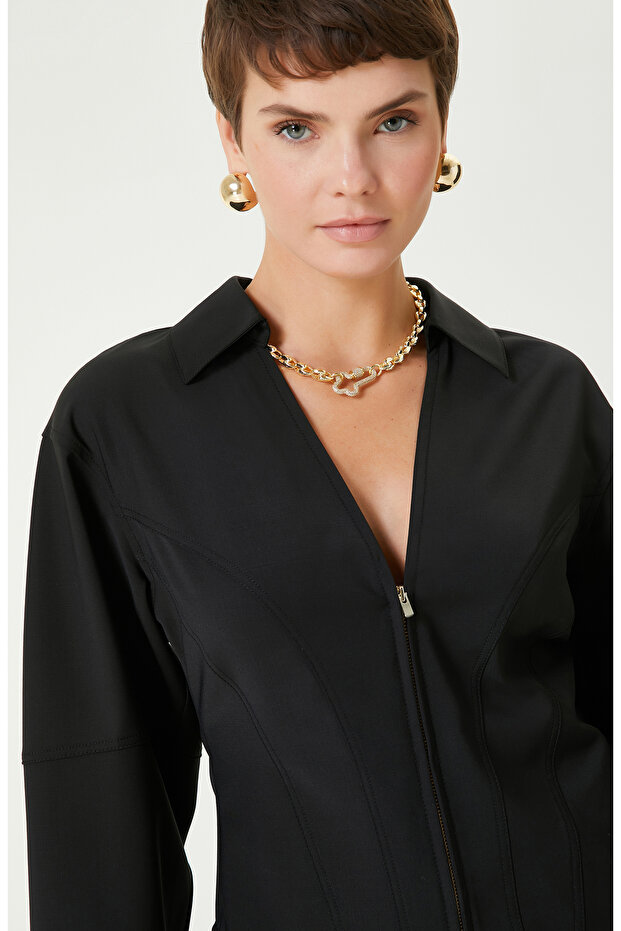 Siyah Yün Karışımlı Bluz - 2