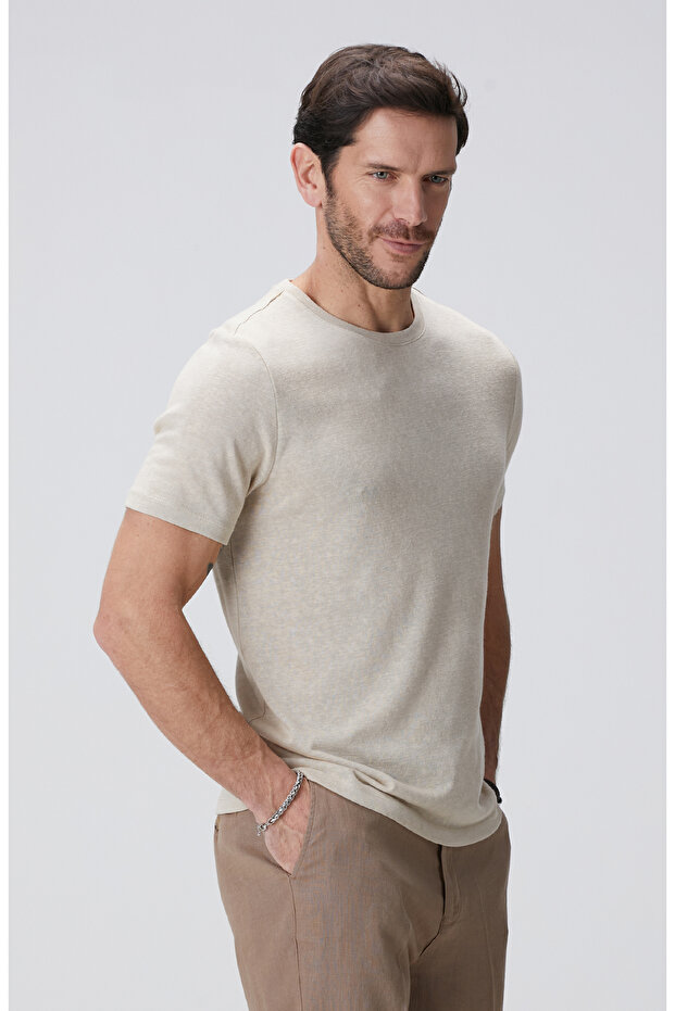 Bej Basic T-shirt - 4