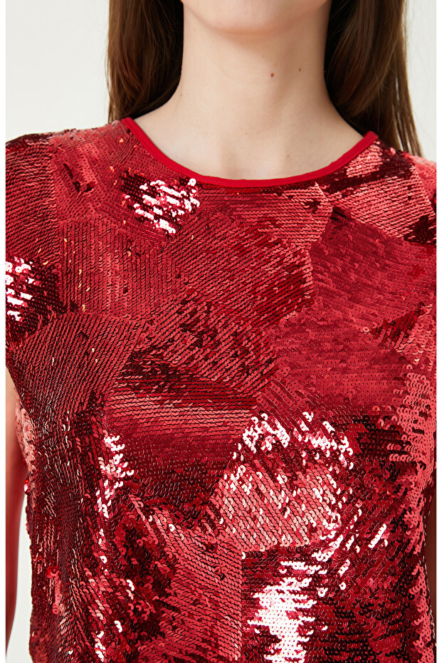 Kırmızı Payetli Bluz - 5