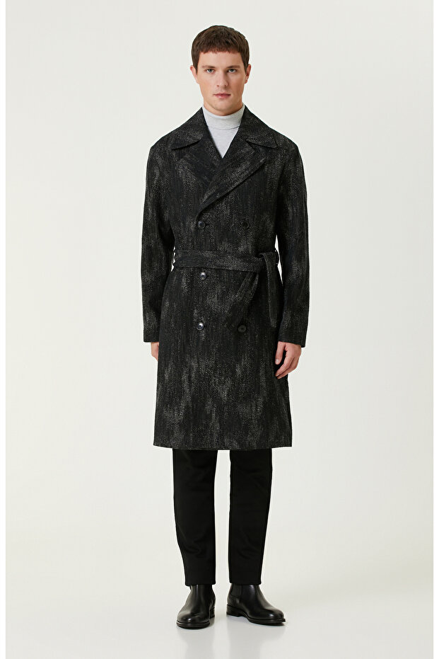 Siyah Yün Karışımlı Palto - 4
