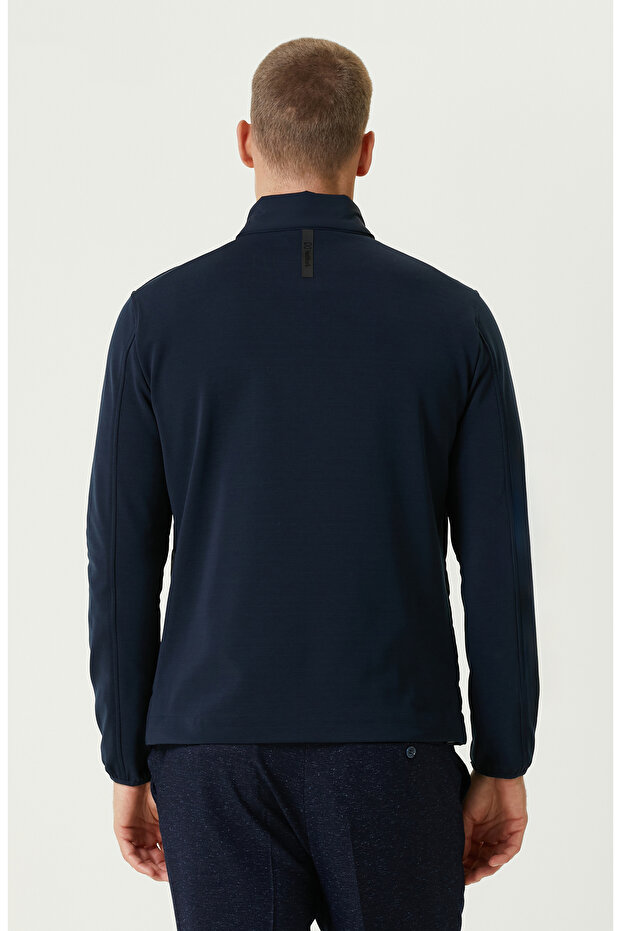 Lacivert Triko Kollu Mont - 5