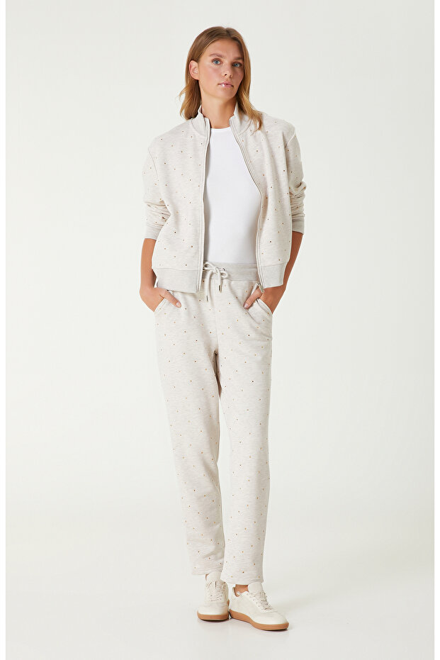 Bej Melanj Taş Baskılı Eşofman - 1