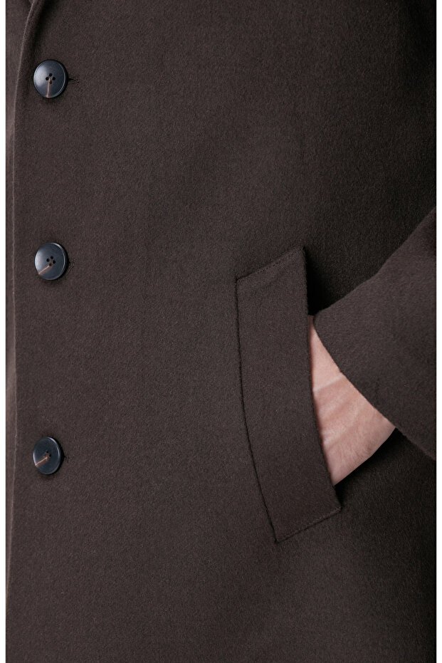 Acı Kahve Yün Karışımlı Palto - 7