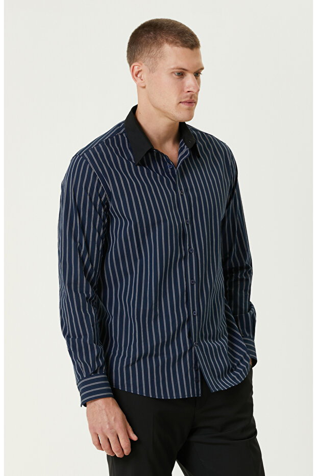 İndigo Çizgili Gömlek - 4