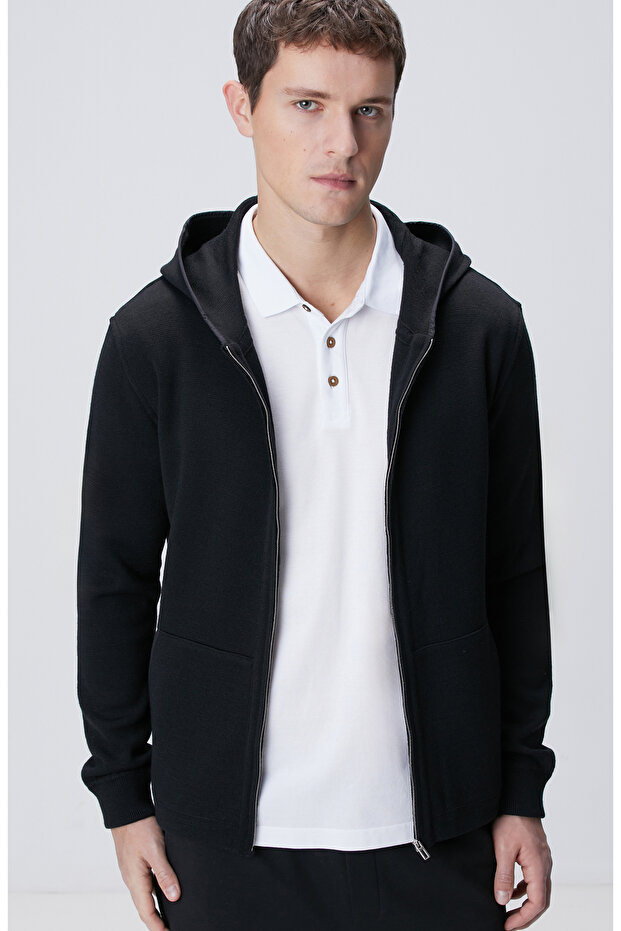 Siyah Yün Karışımlı Mont - 2