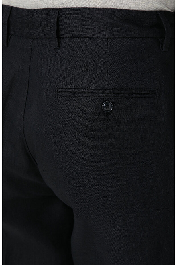 Siyah Keten Jogger Pantolon - 5
