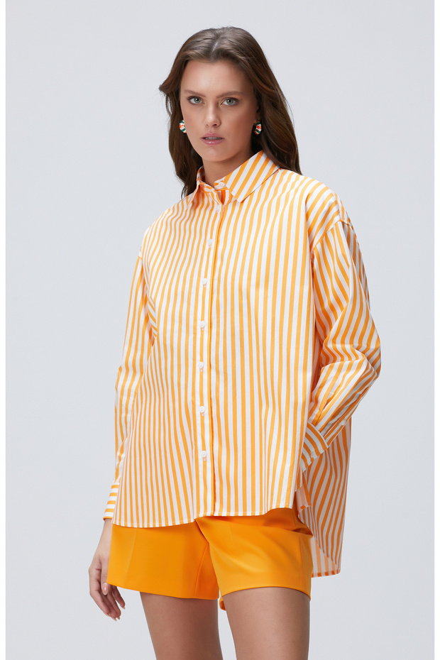 Turuncu Çizgili Gömlek - 5