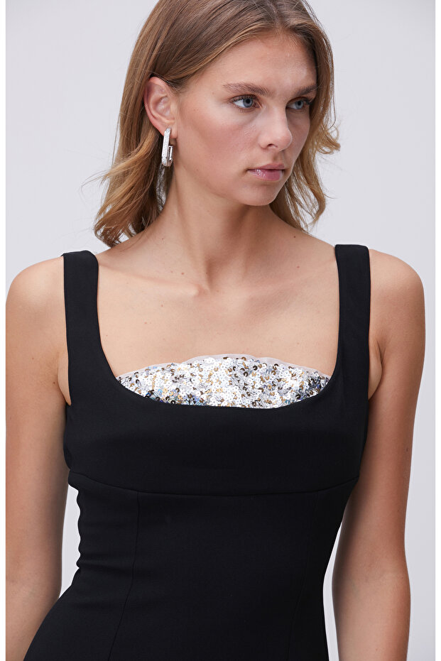 Siyah Taşlı Abiye Elbise - 2