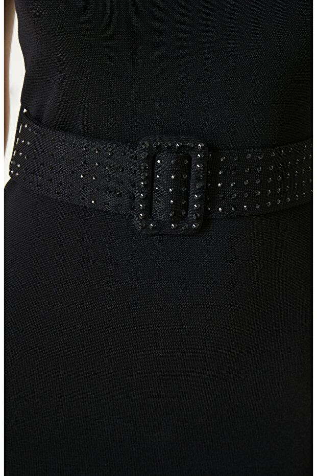 Siyah Triko Abiye Elbise - 5