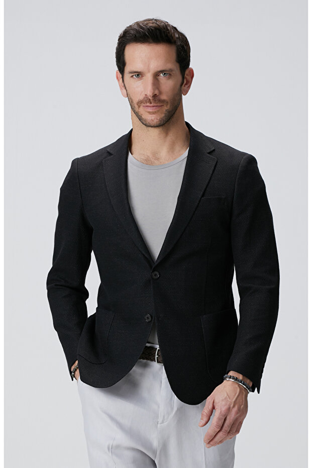 Siyah Keten Karışımlı Ceket - 2