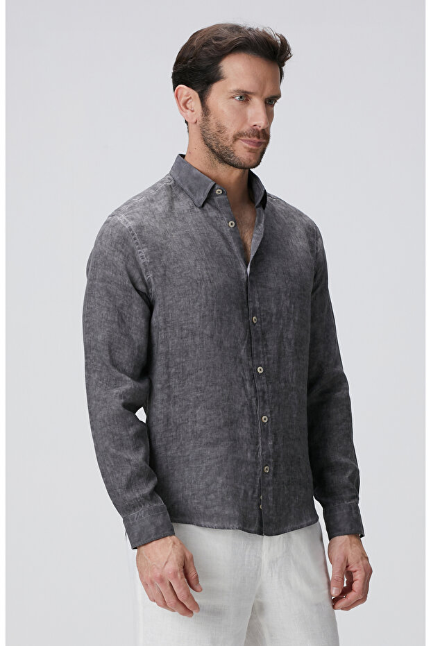 Antrasit Keten Gömlek - 4
