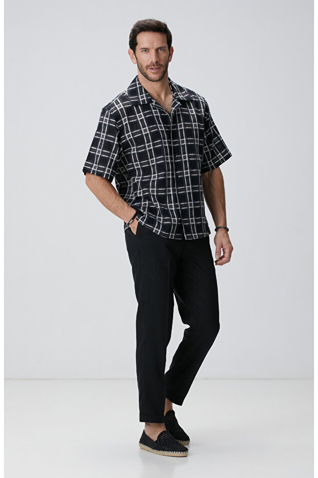 Siyah Yün Karışımlı Gömlek - 3