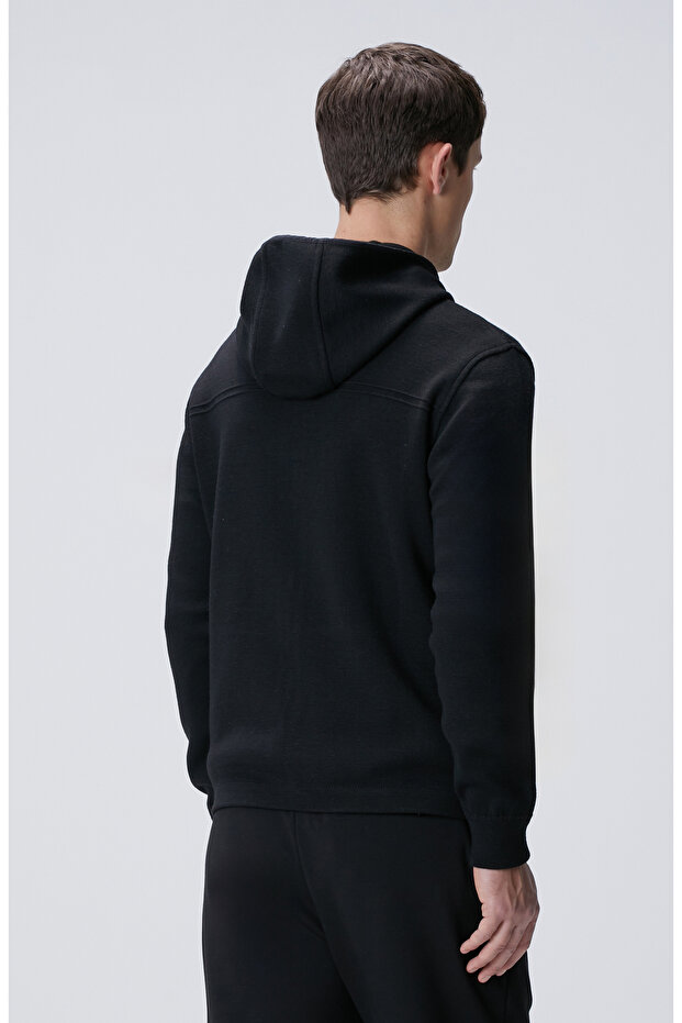 Siyah Yün Karışımlı Mont - 5