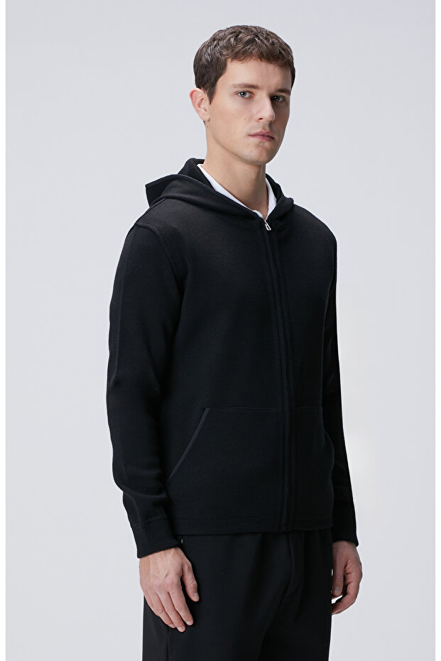 Siyah Yün Karışımlı Mont - 4