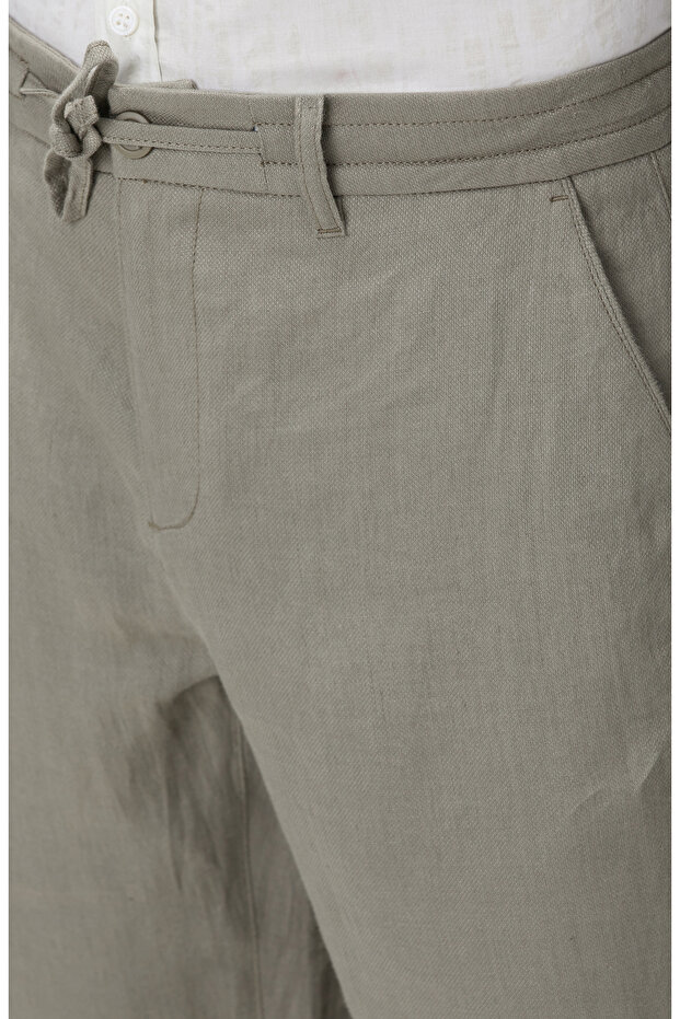 Haki Keten Pantolon - 4