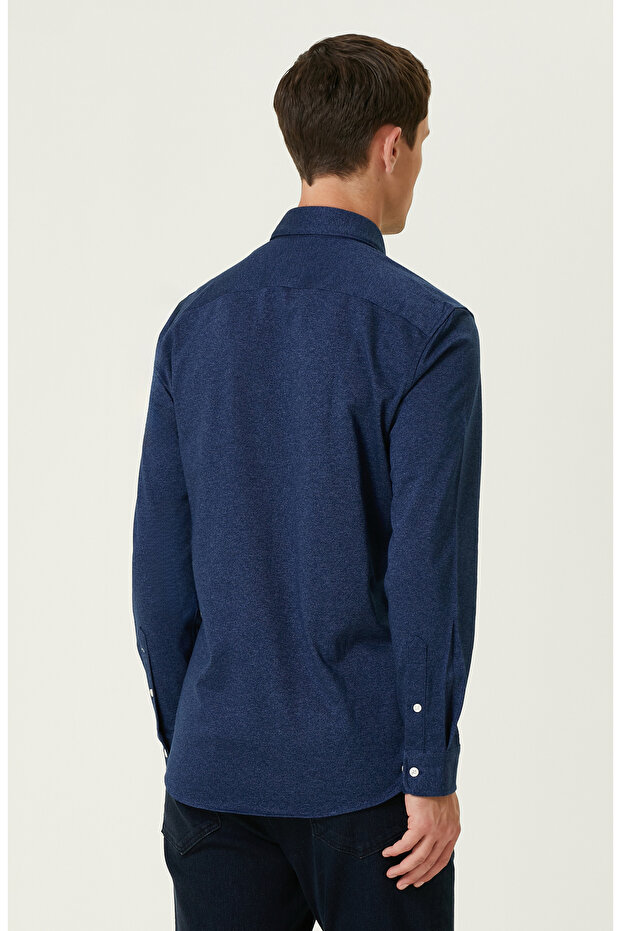 İndigo Diyagonal Örme Gömlek - 5
