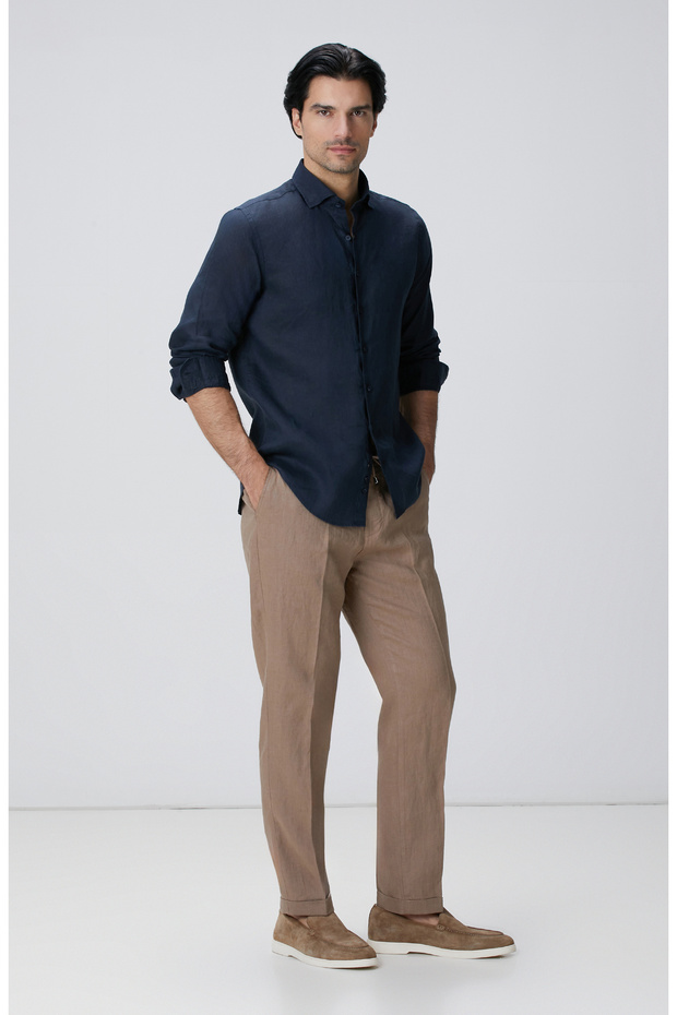 Lacivert Keten Gömlek - 3