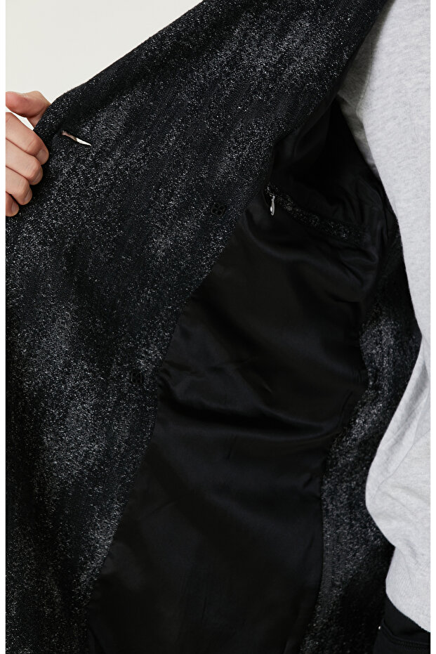 Siyah Yün Karışımlı Palto - 8