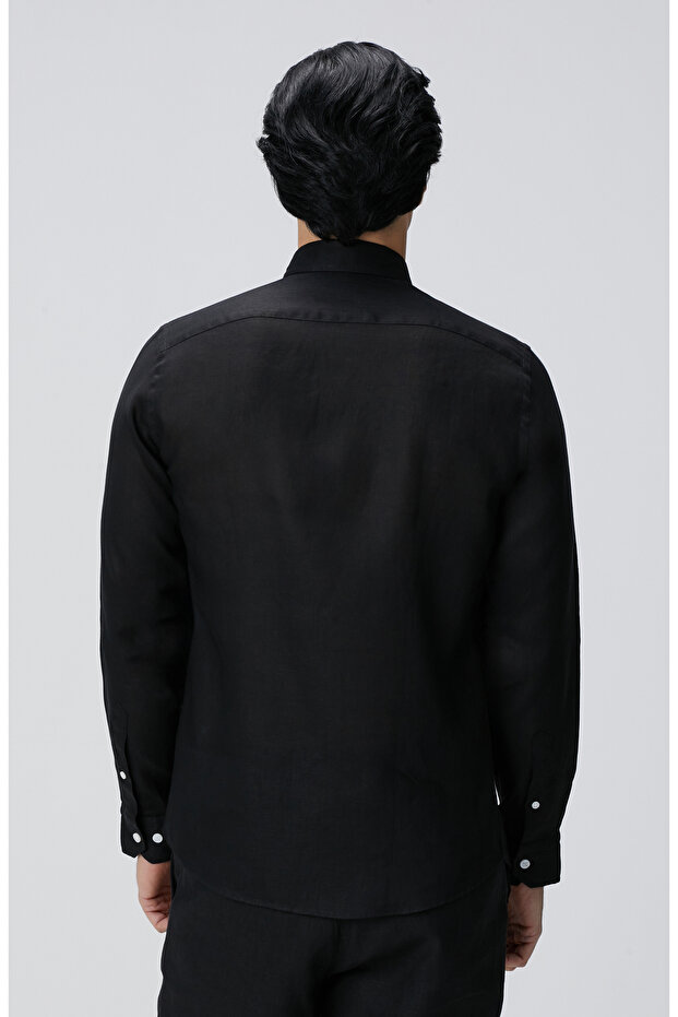 Siyah Keten Gömlek - 5